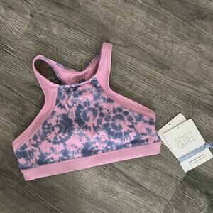 NWT Athleta Girl Free Spirit Bikini Top Pink / Blue Tie Dye Size Large / 12